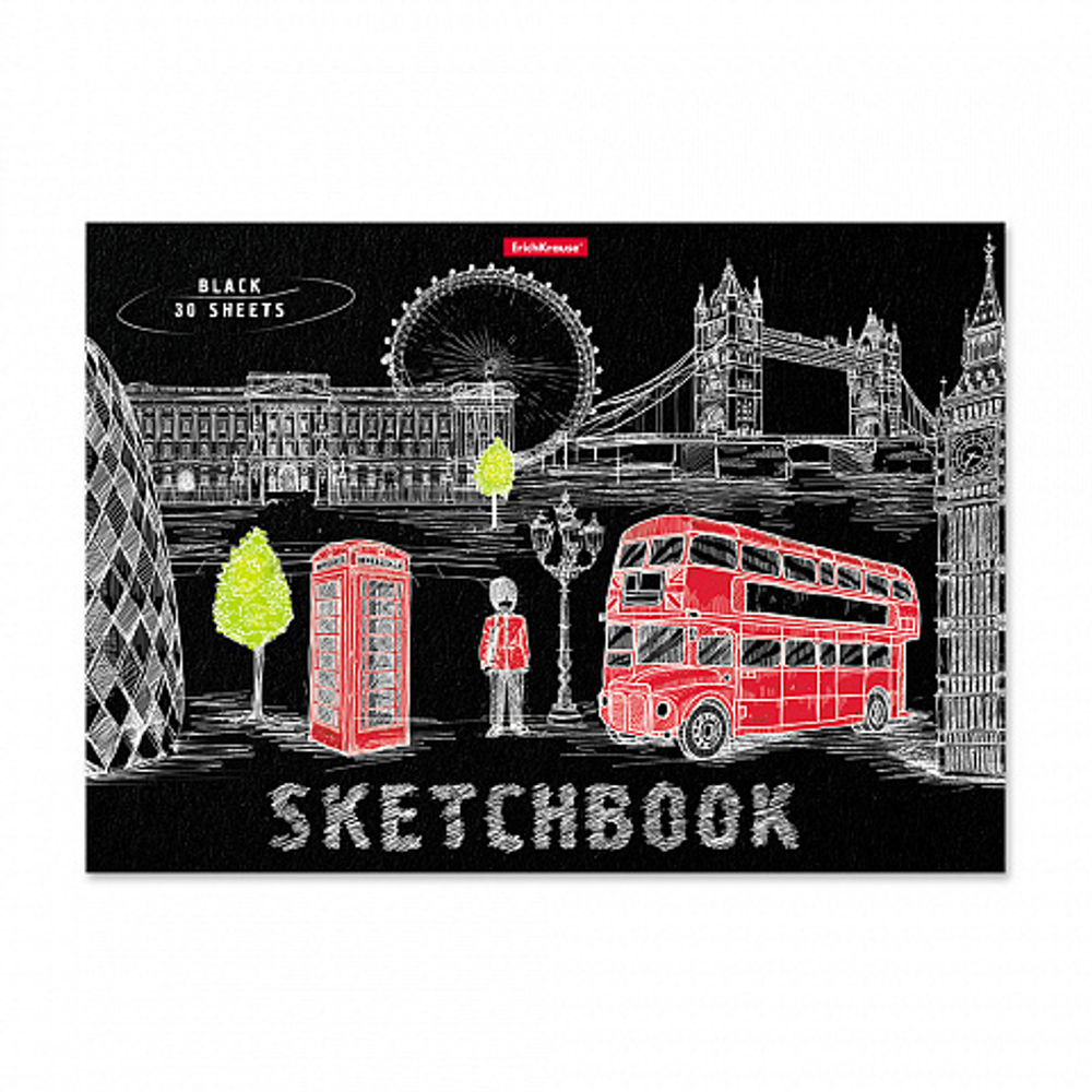 Скетчбук А4 30л/склейка "Great Britain" черный офсет 120г/м2 ERICH KRAUSE 49851 И