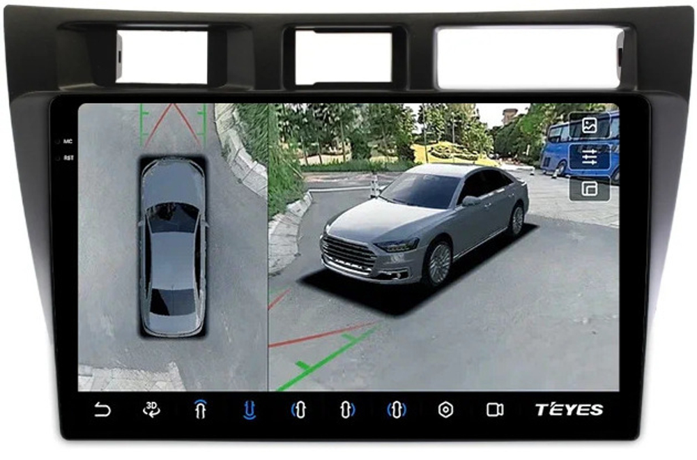 Магнитола для Toyota Mark II 110, Verossa 2000-2004 (вниз) - Teyes CC3-2K-360 на Android 10, 2K QLED, 6Гб+128Гб, CarPlay, 4G SIM-слот, 4 камеры в комплекте