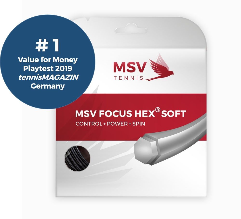 Струны для ракетки большой теннис MSV Focus HEX® Soft Tennis String 12m 1,30mm black