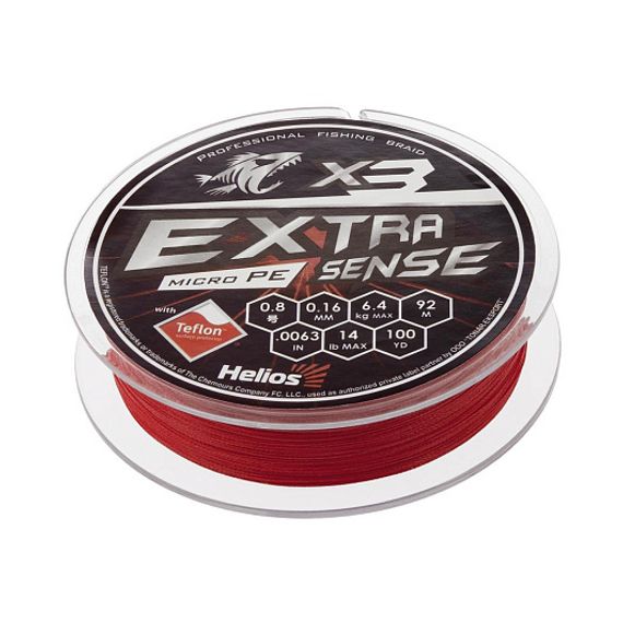 Шнур Helios Extrasense X3 PE Red 92m   0.8/14LB 0.16mm (HS-ES-X3-0.8/14LB)