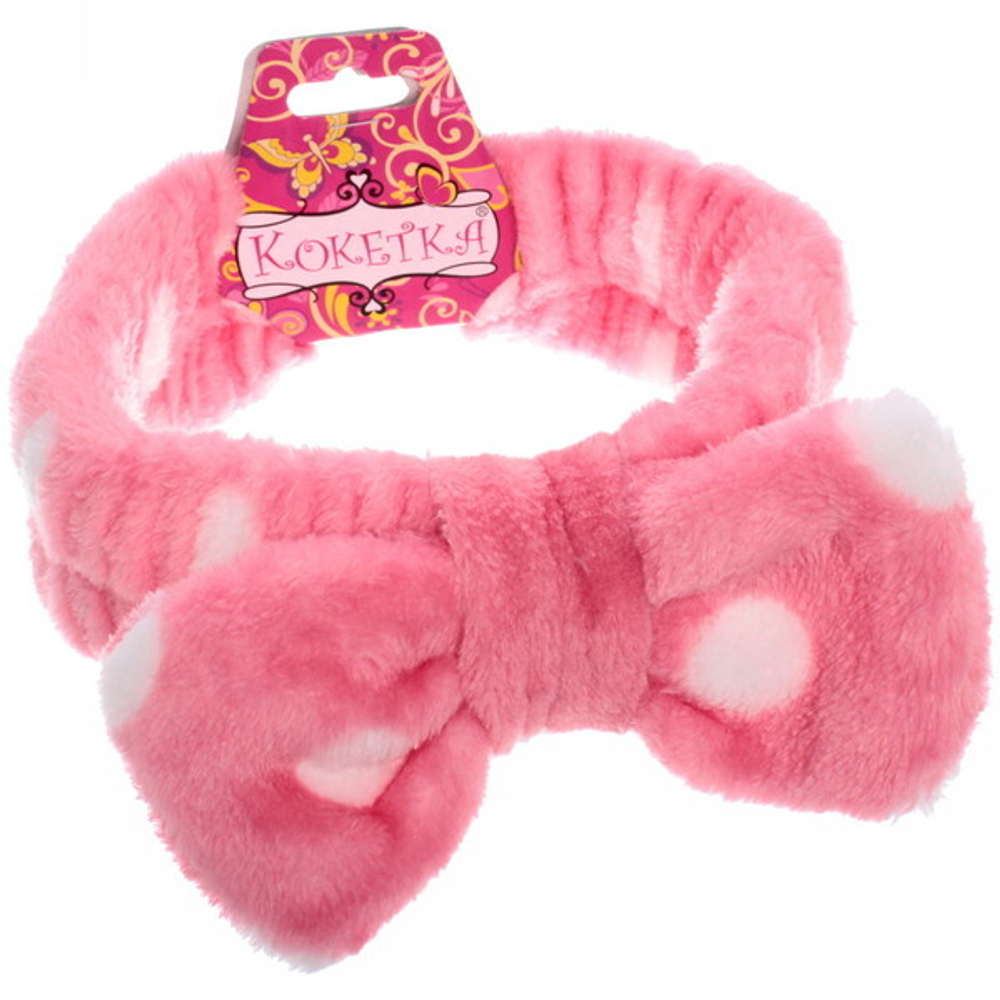 Повязка на голову «Кокетка - Милый горошек», цвет розовый, белый, черный и пудровый, 17,5*5см (упаковка белый ZIP пакет)