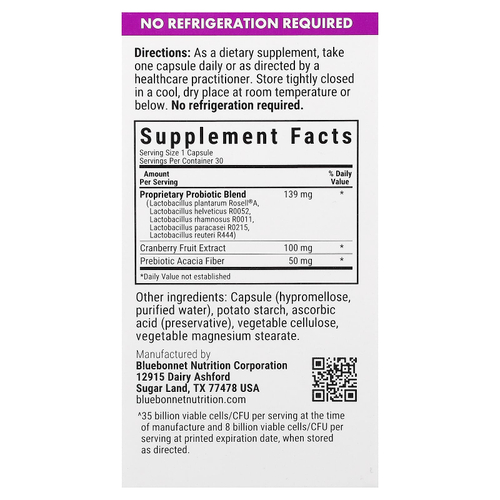 Bluebonnet Nutrition, пробиотик для женщин, 30 растительных капсул