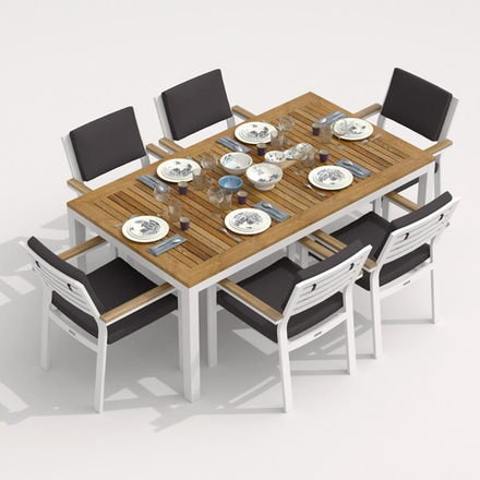 Обеденная группа ТЕЛЛА  БОНТА  каркас белый / стол тик 180 / ткань антрацит