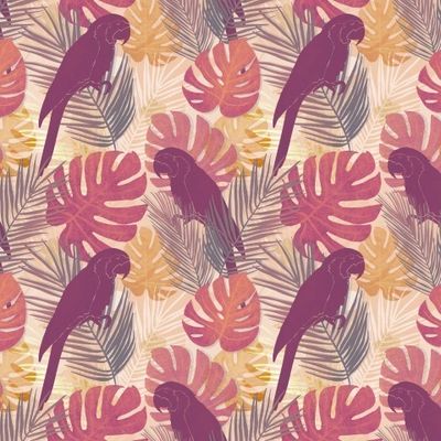 Яркие тропические листья с попугаями