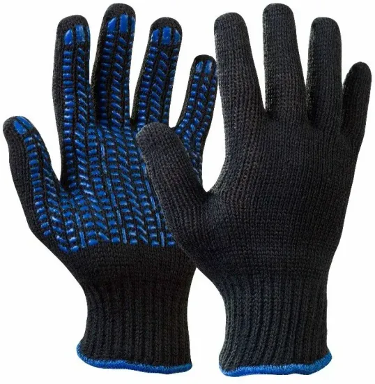 Перчатки х/б Люкс 7,5 кл №6 черная с ПВХ "Прораб" ручной оверлок