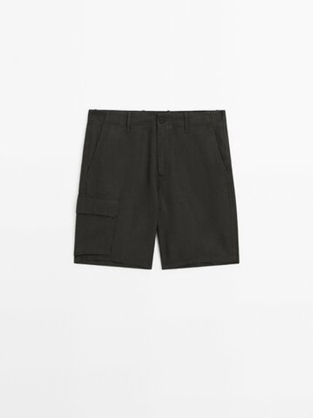 Massimo Dutti 100% льняные шорты-бермуды, зеленый