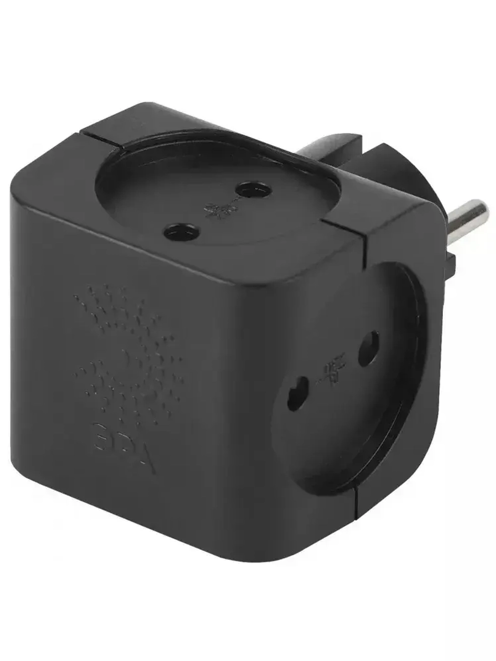 Тройник SP-4-B ЭРА розетка электрический / Разветвитель без заземления, 4 розетки, 16А, черный