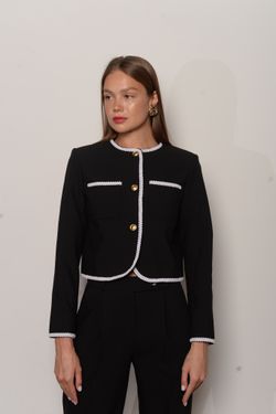 Пиджак укороченный черный с белой отделкой Soulcoat