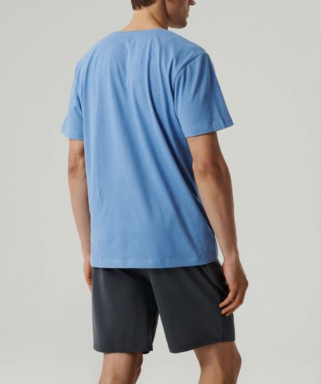 Пижама мужская с коротким рукавом и шортами Atlantic NMP-379E, хлопок, голубой+ графитовый