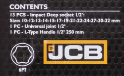 Головки ударные глубокие, набор 15пр., 1/2''(6гр.) JCB JCB-4157MPB