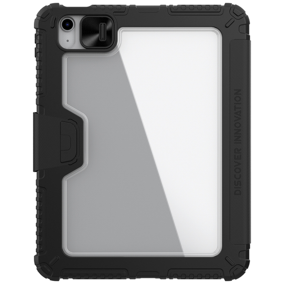 Чехол книжка черного цвета от Nillkin для iPad 10.9 с 2022- года и iPad 11 (A16) с 2025-, серия Bumper Pro, с защитной шторкой для камеры