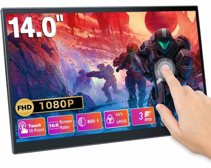 14" Портативный сенсорный монитор Camerios 14 FHD IPS 1920x1080, 60 Гц