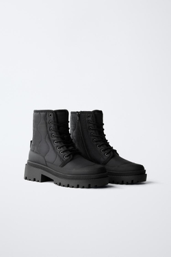 ZARA СТЕГАНЫЕ БОТИНКИ НА ШНУРОВКЕ, ЧЕРНЫЙ