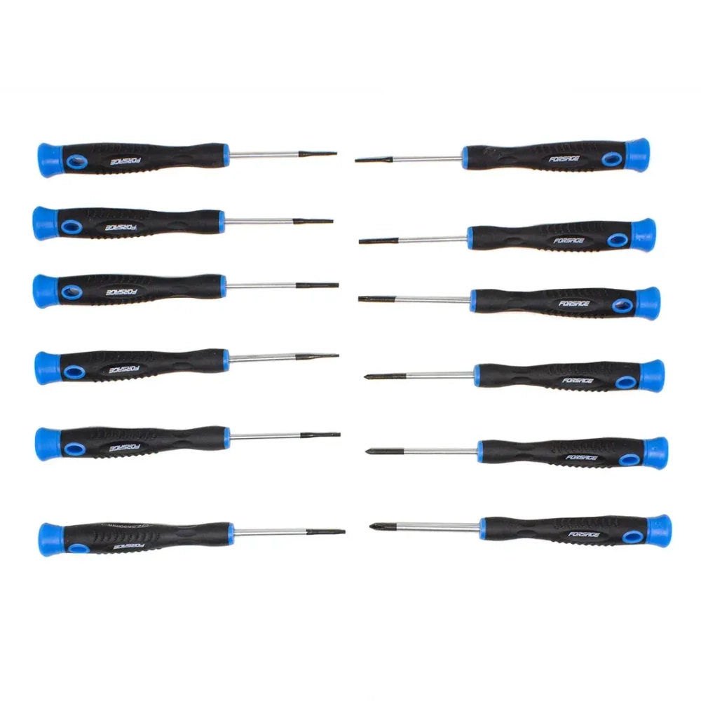 Набор отверток ювелирных с пинцетами 14пр.(SL: 1.5, 2.0, 2.5 PH: 00, 0 ,1 TORX: T5, T6, T7, T8, T9, T10), в пластиковом держателе Forsage F-2146