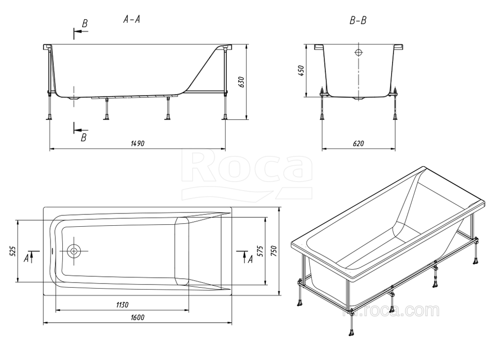 Акриловая ванна Roca Elba 160х75 прямоугольная белая 248619000