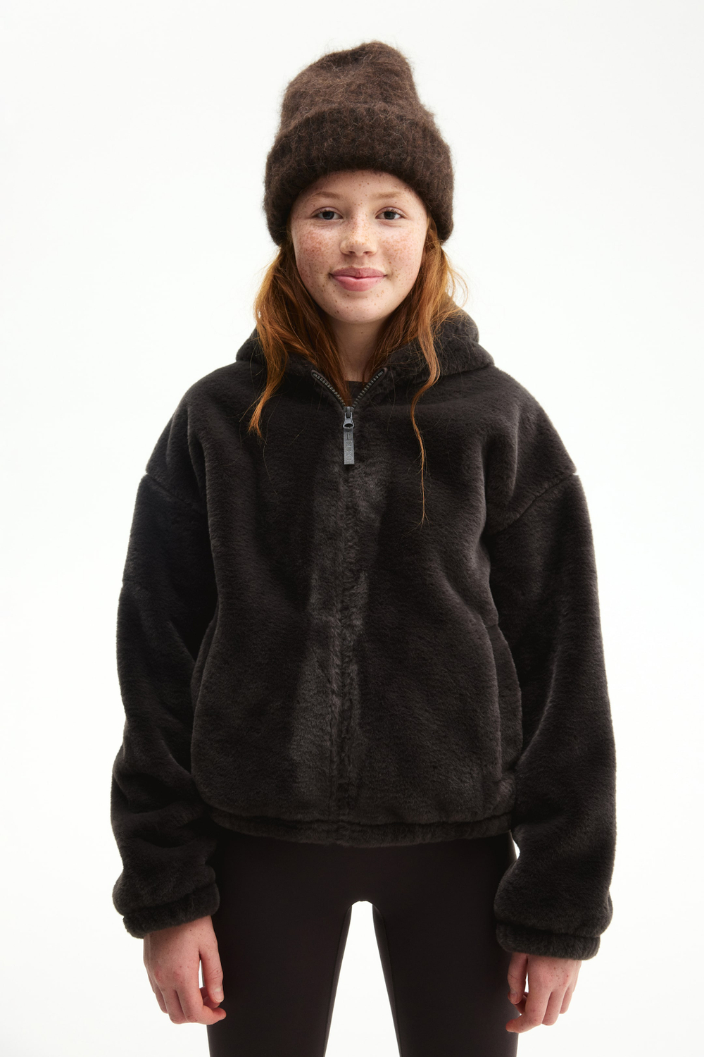 H&M Мягкая куртка с капюшоном и застежкой-молнией, темно-коричневый