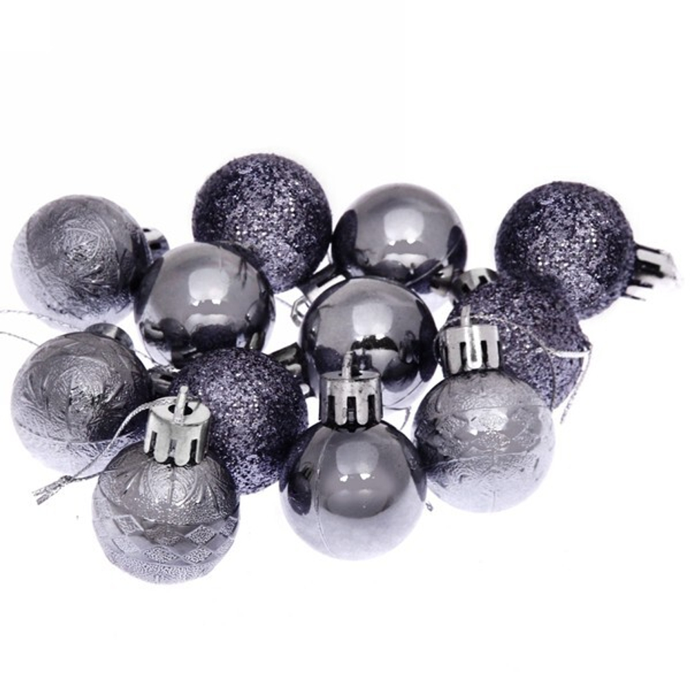 Новогодние шары 3 см (набор 12 шт) «Микс фактур», графит