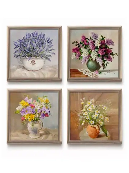 Картины на стену интерьерная на холсте 4 шт, 23*23 см