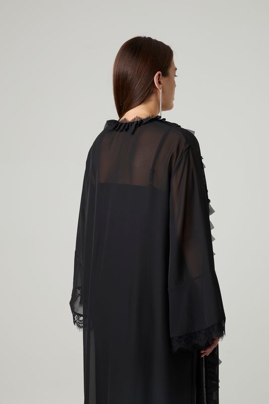 Накидка из шифона с кружевом, черный