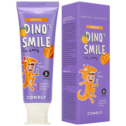 CNS KIDS Паста зубная гелевая детская Dino's Smile с ксилитом и вкусом манго, 60г Consly