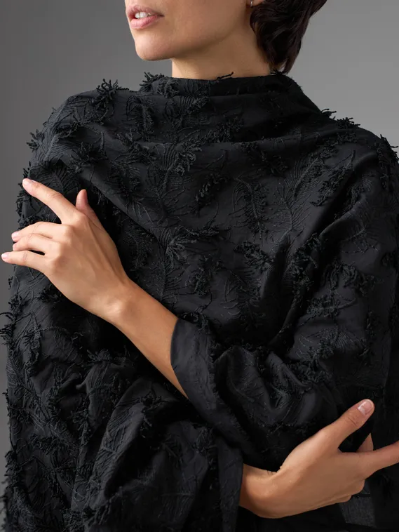 Ткань хлопок " вышивка перья" суперобъем, Китай, черный