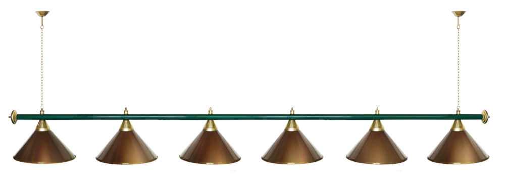 Лампа STARTBILLIARDS 6 пл. (плафоны зеленые,штанга зеленая,фурнитура золото)