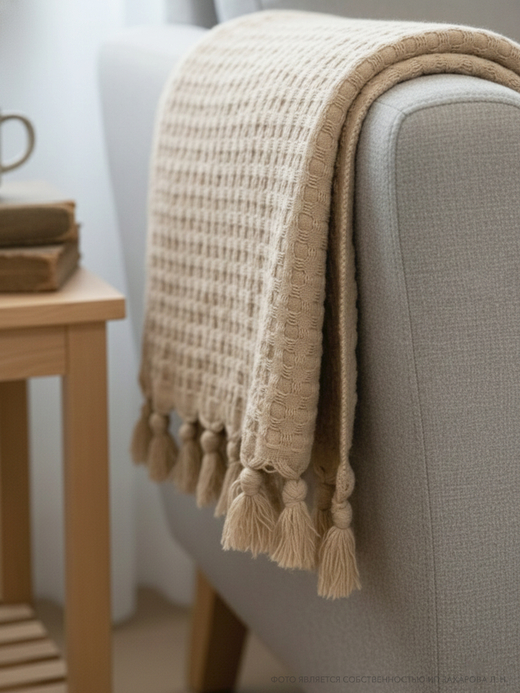 Плед-покрывало из хлопка Mia Waffle, цвет Бежевый