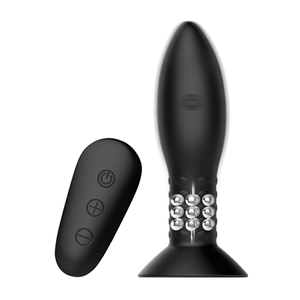 Черный анальный вибростимулятор 13см с пультом ДУ Mr.Play Rotation Beads Anal Plug BI-040079W-MR