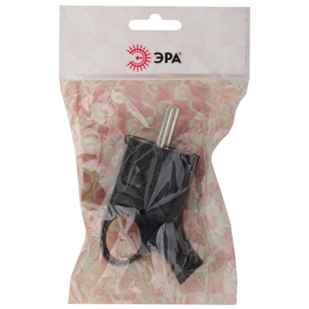 Вилка ЭРА Vx4-B с заземлением угловая с кольцом 16A черная