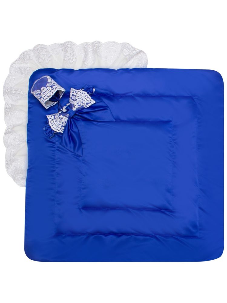 Синий конверт-одеяло на выписку &quot;Венеция&quot; белым кружевом, 250 гр/м2