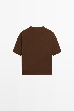 Massimo Dutti Кардиган из шерсти с короткими рукавами, коричневый