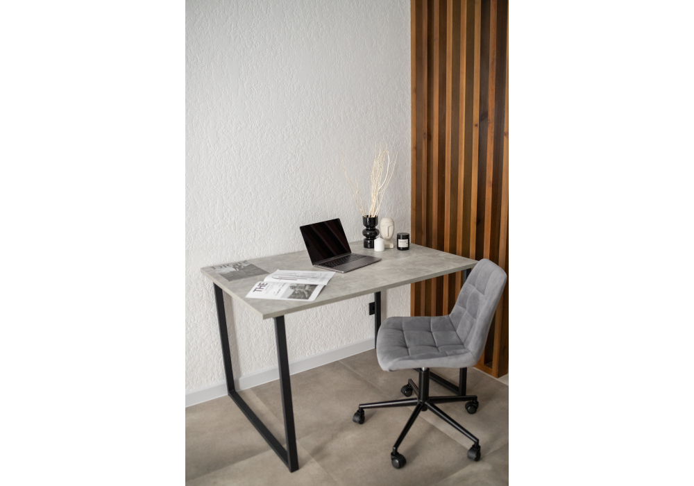 Стол деревянный Woodville Лиман 117 х 77 бетон светлый, черный матовый, ножки черные