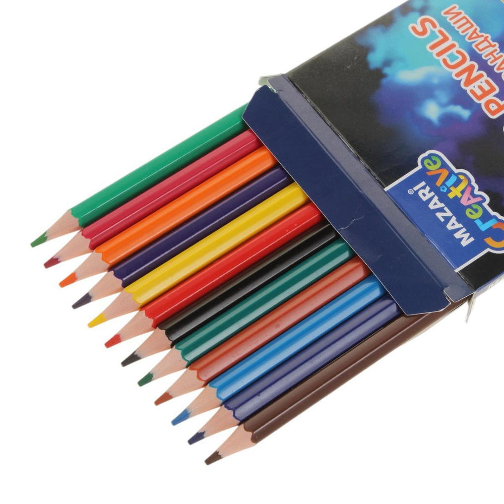 Карандаши 12цв. "Авто" d грифеля=2,65мм. пласт. шестигран. коробка (Mazari)