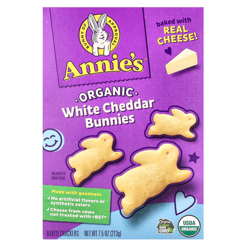 Annie's Homegrown, Органические кролики с белым чеддером, запеченные крекеры, 213 г (7,5 унции)