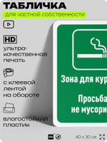 Табличка для частной территории "Зона для курения, просьба не мусорить", на дом, для участка, для подъезда, организаций и частных территорий, 40х30 см, Silver Plane x Айдентика Технолоджи