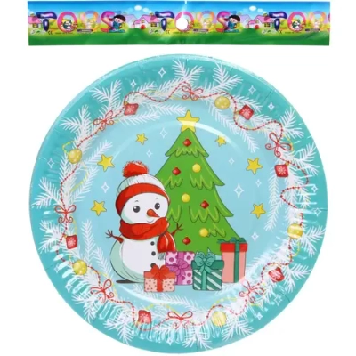 Тарелка бумажная 18 см в наборе 10 шт «Снеговичок с подарками»
