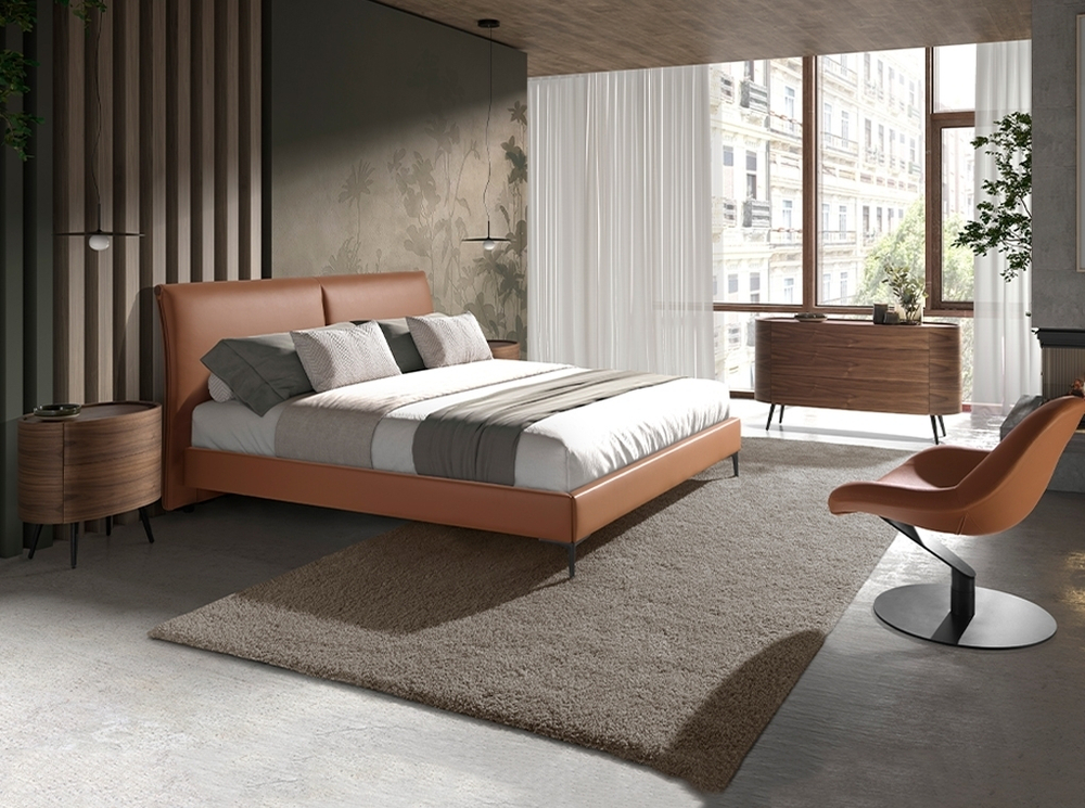 Кровать 7158/GC2015B коричневая из экокожи 180 x 200