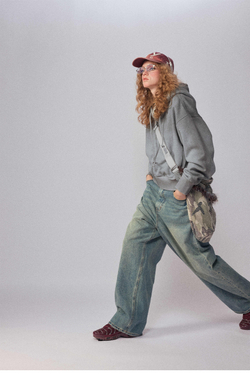 Худи женский Nothomme Monterest vintage washed irregular tie-dye fleece-lined split hoodie