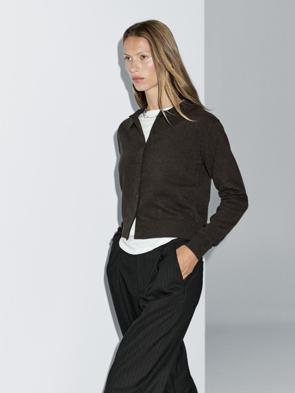 Massimo Dutti Кардиган из 100% шерсти, коричневый