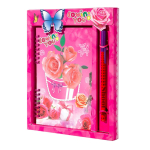 Блокнот в футляре 20 см * 23 см, гребень, Alingar, ламинация, глиттер, замочек, ручка, 42 л., линия, "Розы в корзине", малиновый