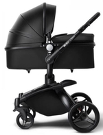 Коляска для новорожденных 3в1 Aulon Ab-906, автолюлька/черная экокожа