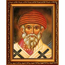 Икона Святителя Спиридона Тримифунтского на холсте.