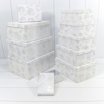 Коробка 34х26х15.3 см Набор 10 шт "Розы" с тиснением (Белый)