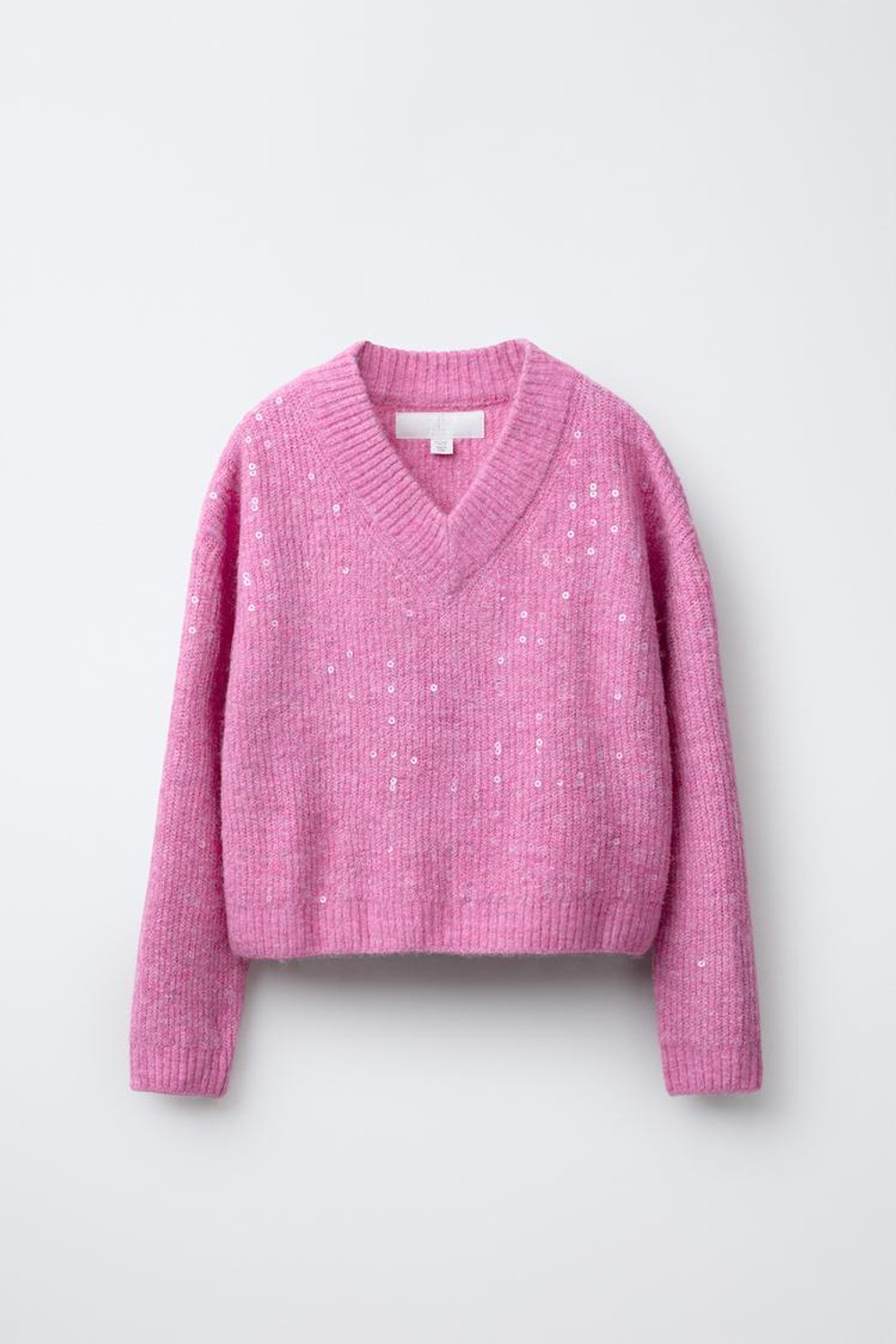 ZARA ВЯЗАНЫЙ СВИТЕР С ПАЙЕТКАМИ, ЦВЕТ ФУКСИИ