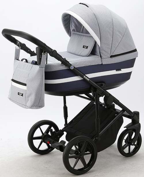 Детская коляска Adamex Rimini 2 в 1 RI27-LUX ГОЛУБ.ЖАККАРД+СИН.ПЕРЛ.КОЖА+БЕЛ.ОТДЕЛКА