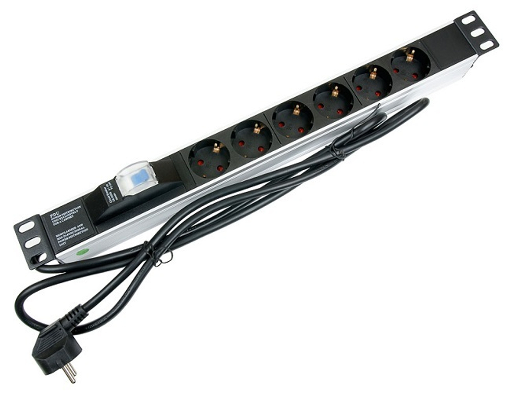 Блок розеток 19", 6 розеток Cabeus PDU-6P-B-2EU