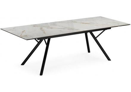 Керамический стол Woodville Ворен 180(240)x90 calacatta gold, черный, ножки черные