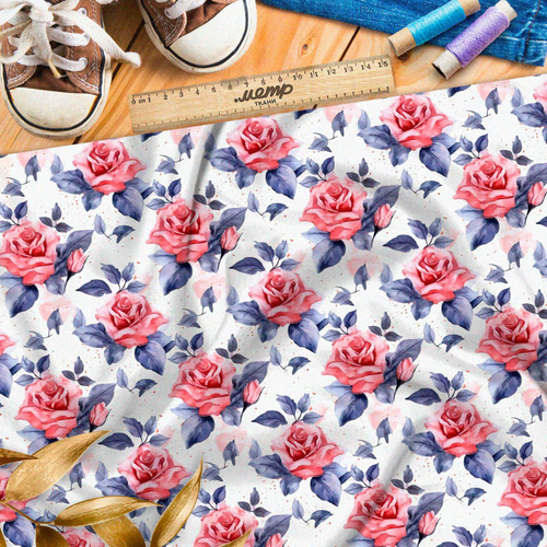 Ткань премиум шелк искусственный Армани цветочно-розовая иллюстрация