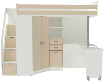 Кровать-чердак КарИВи Мийа Белый   Дуб Молочный