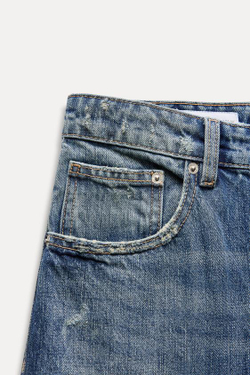 ZARA ДЖИНСЫ TRF RELAXED ОВЕРСАЙЗ С ВЫСОКОЙ ПОСАДКОЙ, СИНИЙ